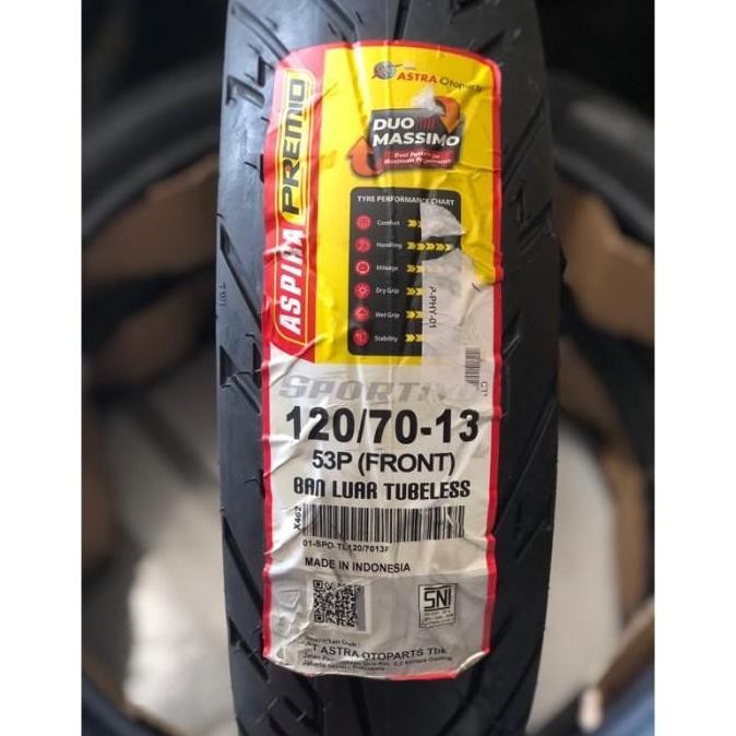 Ban Motor Nmax Ring 13 Aspira Premio Sportivo 120/70 140/70 Tubeless - 120/70-13 Terlaris