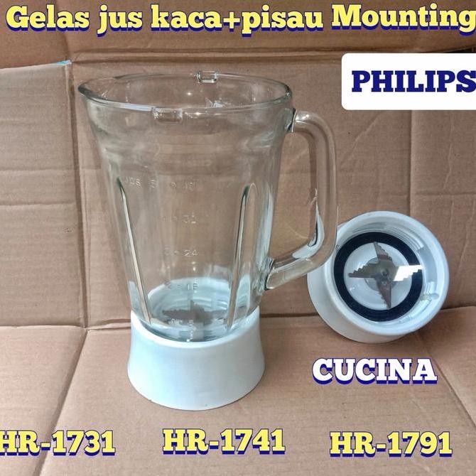 GELAS JUS KACA+PISAU MOUNTING BLENDER PHILIPS CUCINA HR-1731 HR-1741 H Terlaris