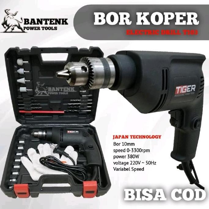 BOR LISTRIK TIGER T103 V.1 BOR BOLAK BALIK BOR TANGAN MESIN BOR BESI LAYU TEMBOK VARIABEL SPEED BOR 