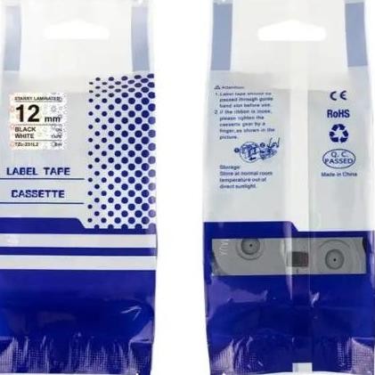 

label tape tze 231 tze231 12mm compatible brother black on white. murah