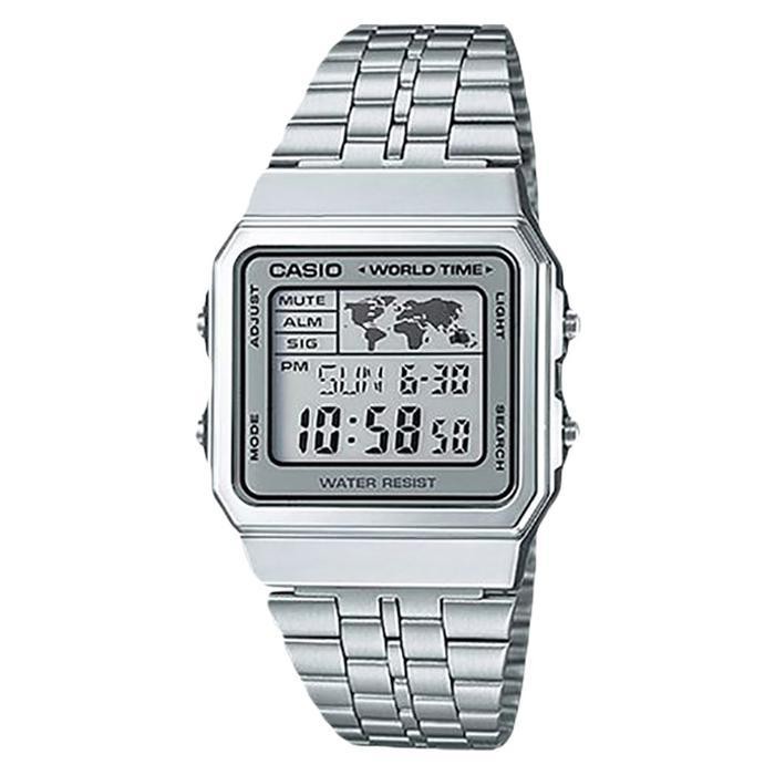 Wl Jam Tangan Pria Casio General A500Wa-7Df World Time Digital Dial Stainless Steel Band
