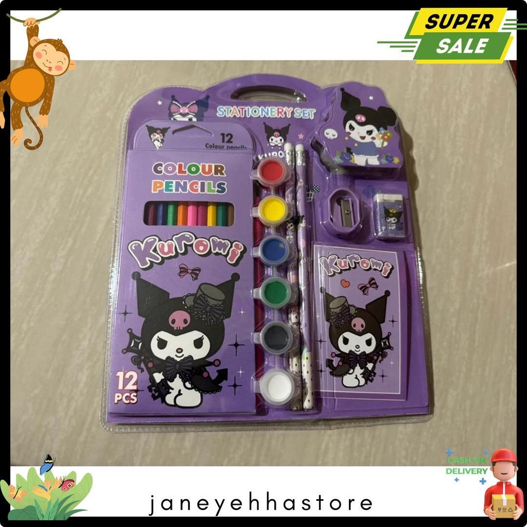 

Set Alat Tulis Anak Sanrio Lucu Import 12 Pensil Warna, Rautan & Penghapus Dan Note Mini 508 Diskon Setengah Harga