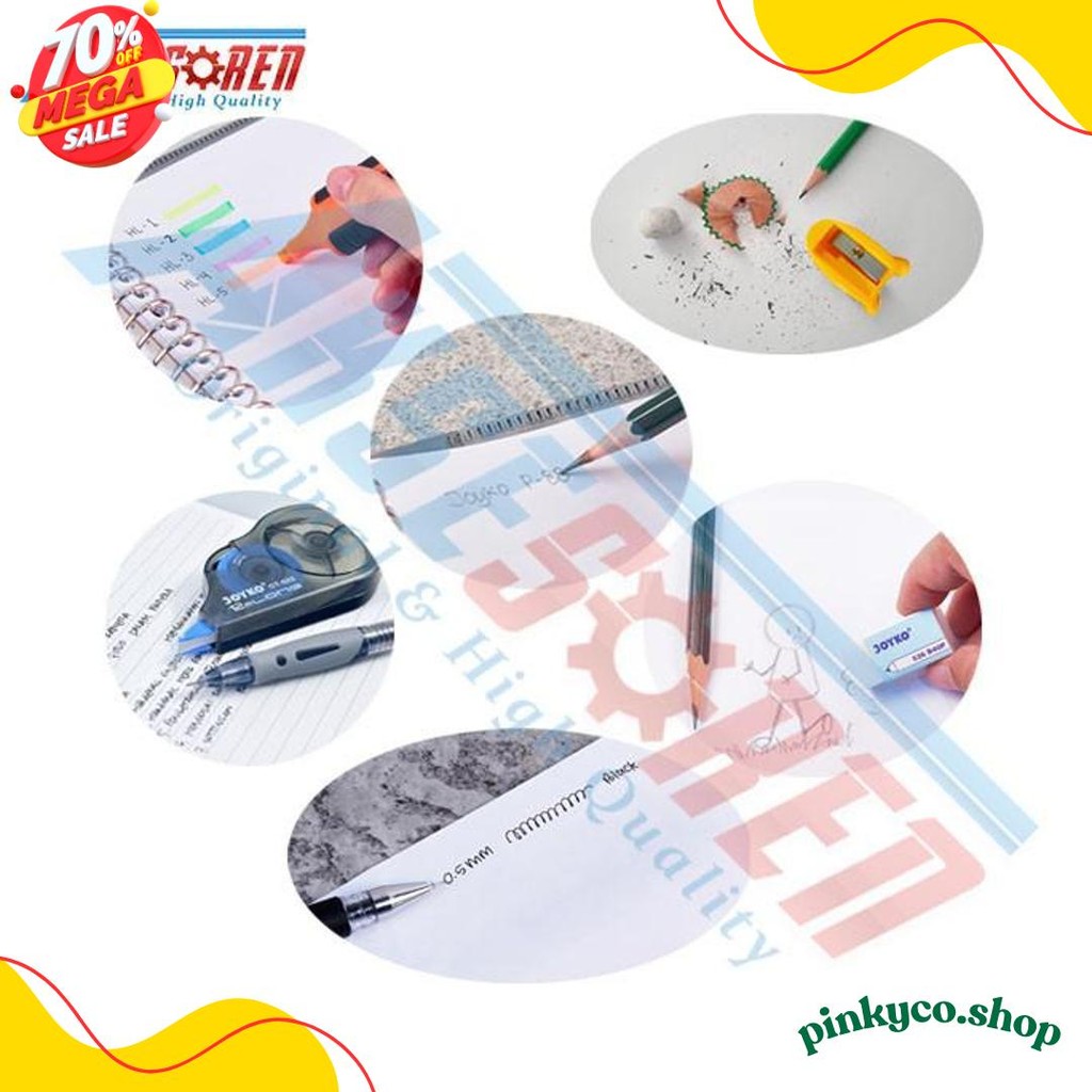 

Perlengkapan Paket Alat Tulis Ujian Sekolah Lengkap Joyko [Pulpen Gel + Pensil 2B + Rautan Pensil Karekter + Penghapus Putih + Tipe X Kertas + Highlighter ] / Alat Tulis Sekolah Lengkap / Alat Tulis 1 Set Lengkap / Alat Sekolah Lengkap 1 Paket Murah Flash