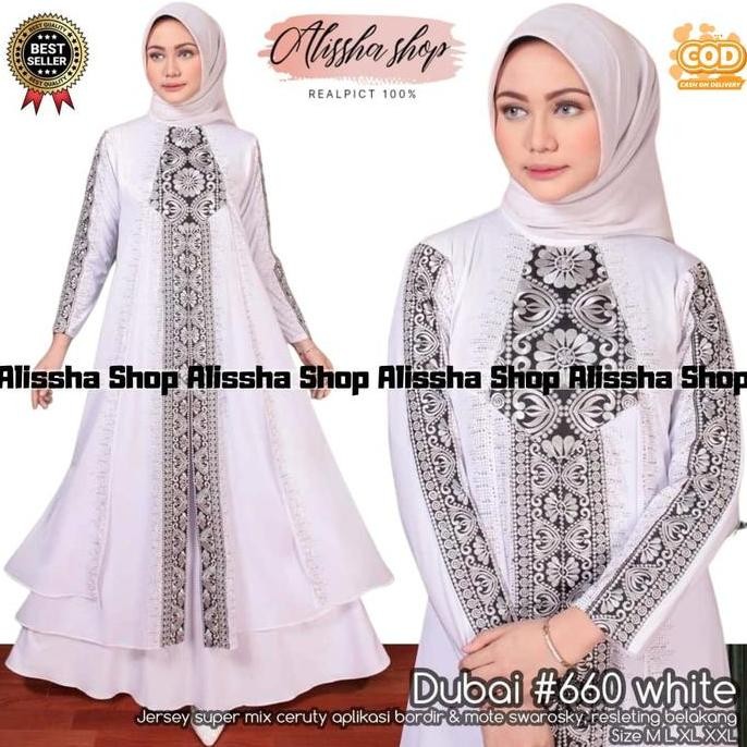 (COD)Gamis Abaya Arab Putih Turkey Jersy Import Mix Ceruty Premium