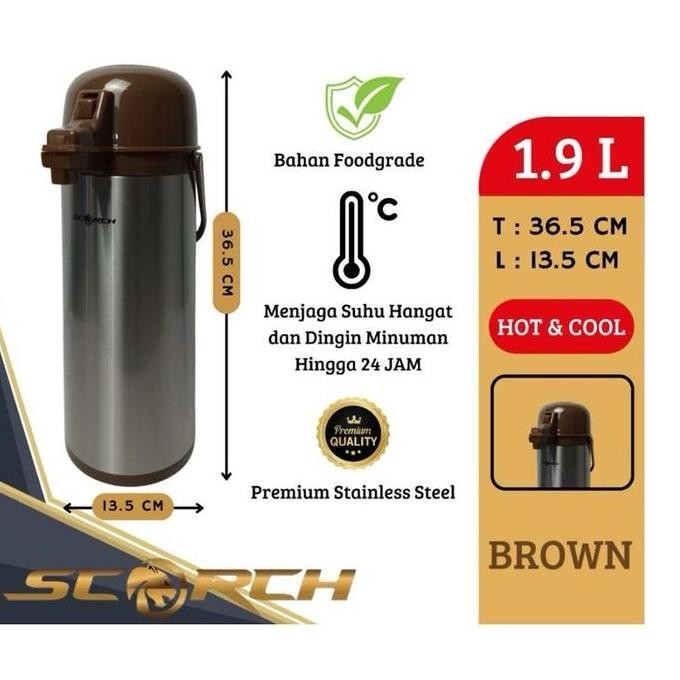 Termos Air Panas Pencet SCORCH 1,9 Liter/Termos Air Panas 1,9 Liter Stainless Steel