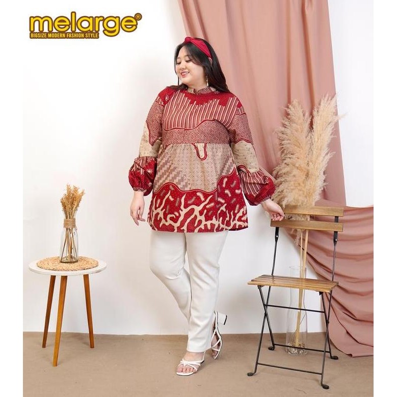 MELARGE-Kemeja Batik Wanita Jumbo Blouse Wanita Bigsize Baju Batik Perempuan Modern 3XL LD 120 4XL L