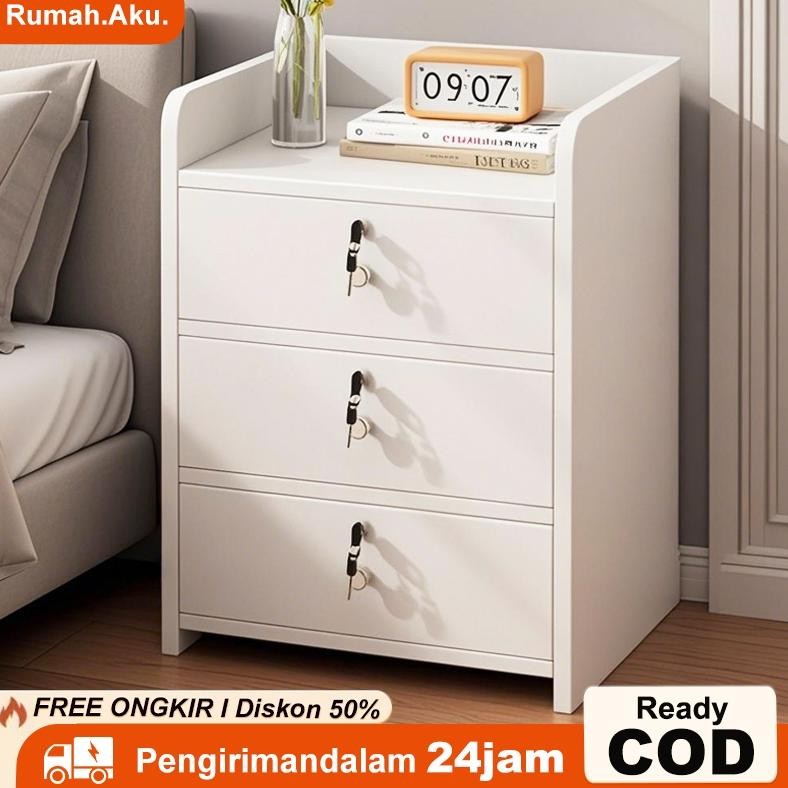 Meja Nakas Dengan Kunci Laci Meja Nakas Minimalis Meja Kamar Aesthetic Meja Nakas Kayu Bedside Table