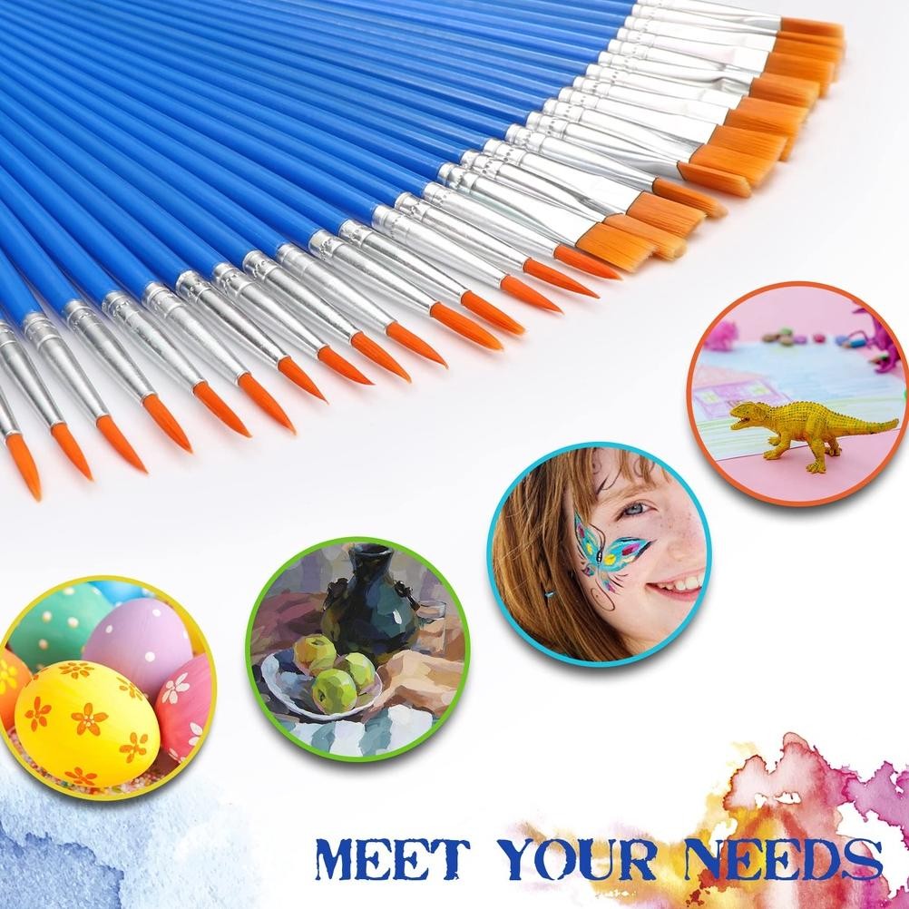 

Fbx-4 50Pcs Kuas Lukis Akrilik Bulu Nilon Cat Air / Minyak Set Paintbrush Ujung Pointed Dan Flat - Artist Paint Brush Fbx-4