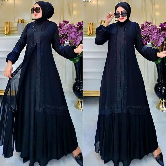GALERI SICANTIK - COD - Gamis Abaya Turki Hitam Polos 2024 - Abaya Hitam Motif Polos Lengan Balon