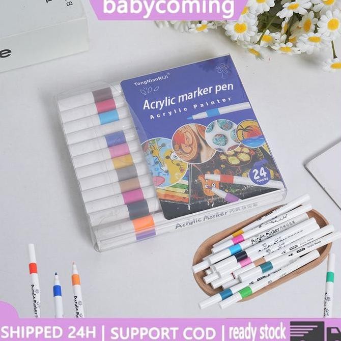 

24H36/48/60/80 Warna Spidol Akrilik Lukisan DIY Anak-anak Pena Warna Pena Cat Berbasis Air Spidol Keramik Perlengkapan Hadiah Hari Anak-anak Seni Kertas Mewarnai Tinta Stationery