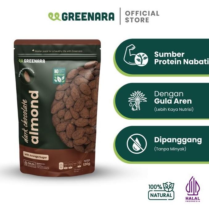 

Greenara Dark Chocolate Almond 120gr Kacang Almond Coklat Premium Termurah