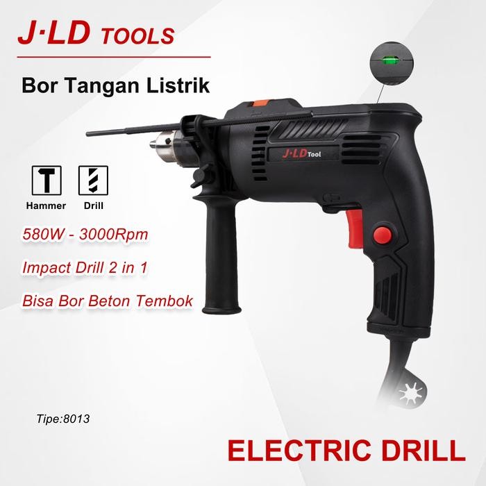 JLD Mesin bor listrik murah J8013S Bor bolak balik 13mm Bor tangan listrik 580W impact JLD original