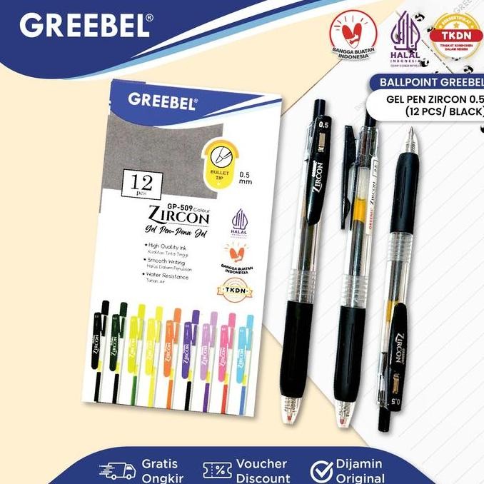

tersedia pulpen greebel gp-509 zircon 0.5mm gel pen - kantor/atk sekolah