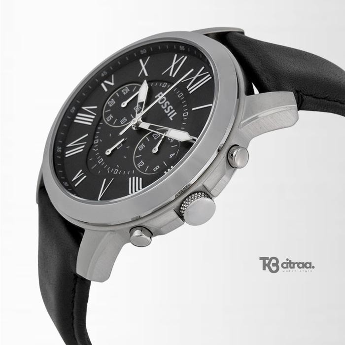 Jam Tangan Pria Fossil Grant Chronograph Kulit Black Casual Original Fs4812