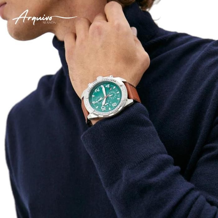 Jam Tangan Fossil Pria Bronson Chronograph Kulit Brown Dial Green Sporty Casual Original Fs5738