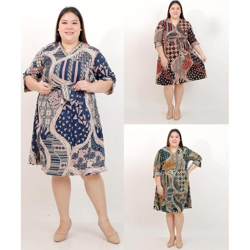 DRESS BATIK WANITA BIG SIZE JUMBO KERJA PESTA BAJU HAMIL 020B XXL XXXL