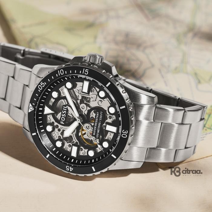 Jam Tangan Pria Fossil Fb-01 Automatic Silver Stainless Steel Sporty Mewah Original Me3190