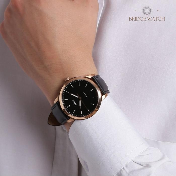 Jam Tangan Pria Fossil Fs5376 The Minimalist Black Dial Black Leather Strap Casual Original