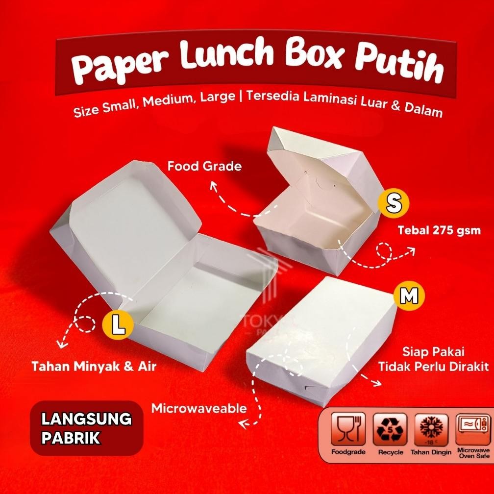 Terjangkau Paper Lunch Box Putih Uk S, M, L - Lunch Box Kertas - Lunch Box Kertas Putih 