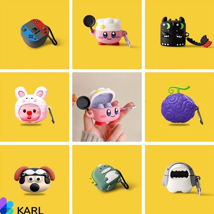 H-4 Case Baseus Wm01 Wm02 3D Kartun Lucu Casing Earphone Tws Pelindung Cover Karl H-4