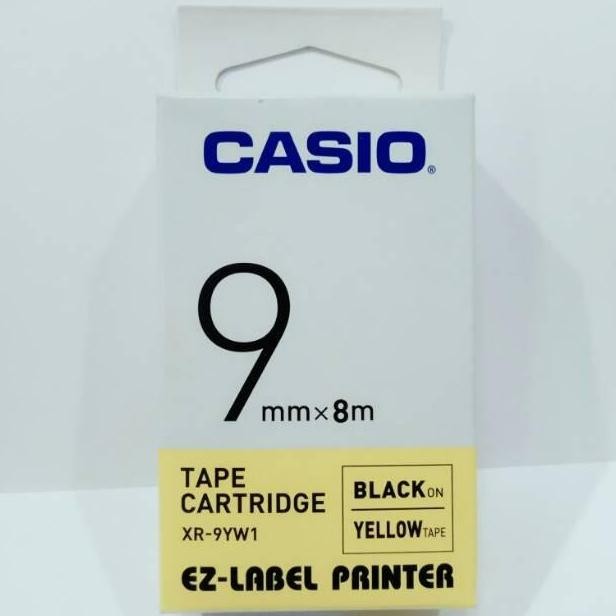 

CASIO EZ-LABEL PRINTER 9MM TIPE XR-9YW1 BLACK ON YELLOW 9 MM TAPE ORIGINAL DAN TERPERCAYA
