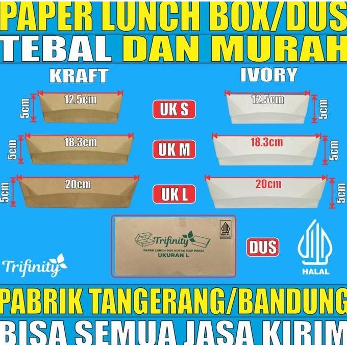 New Paper Lunch Box Kraft & Ivory - Ukuran S M L Halal Food Tray Takeaway