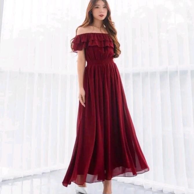 Miracle Sabrina Dress - Chiffon Import - Gaun Pesta Pantai Prewed Polos panjang formal Mewah