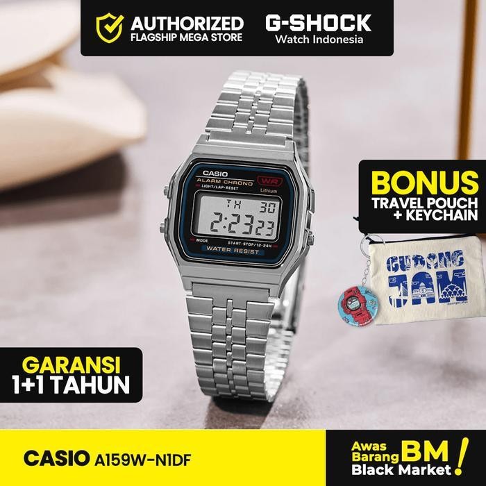 Wl Jam Tangan Pria Casio A159W-N1Df | Made In Japan | Silver Digital Rantai Original | A159W-N1 A159