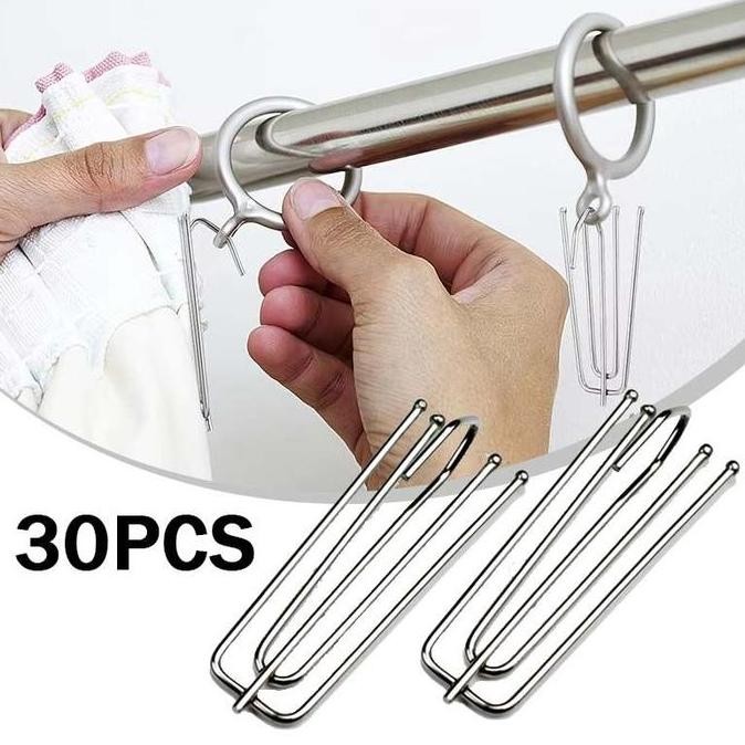 30pcs Kaitan Gorden Baja Tahan Karat Pengait Gorden Pengait Gorden Jadul Kait Gorden Cantelan Horden