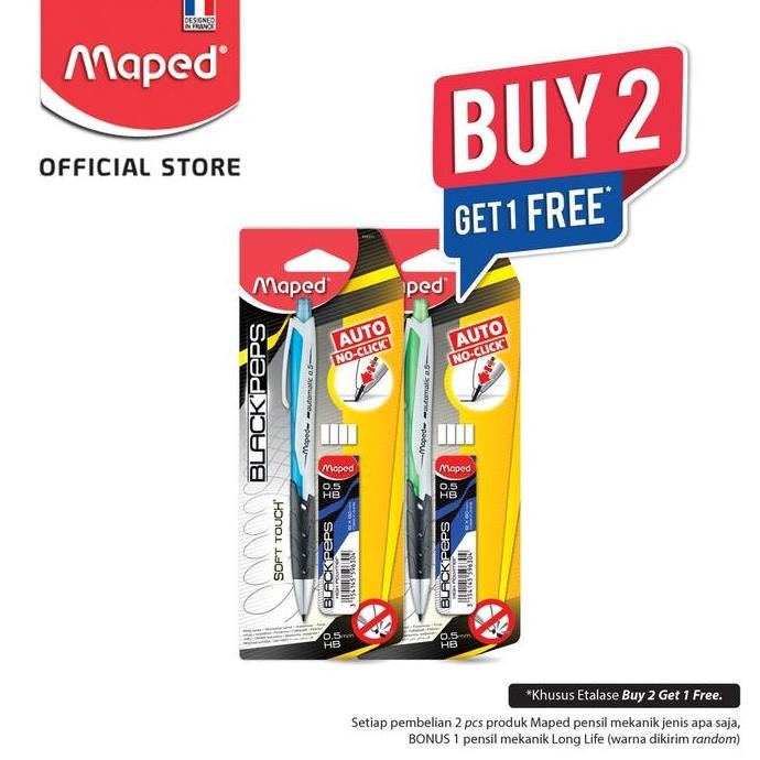 

original maped black peps automatic 0.5 + refill - pensil mekanik blister pack