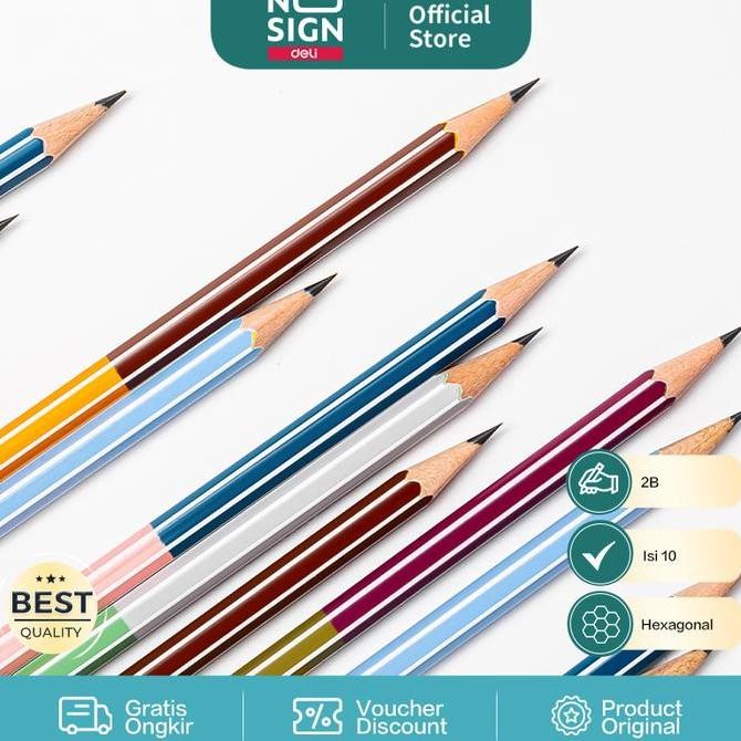 

original nusign pensil 2b hexagonal 10pcs ns725-2b | graphite pencil kayu hitam