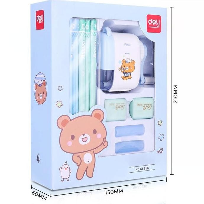 

original deli stationery set 68896 | 12 pensil 2b + 2 penghapus + rautan + penutup