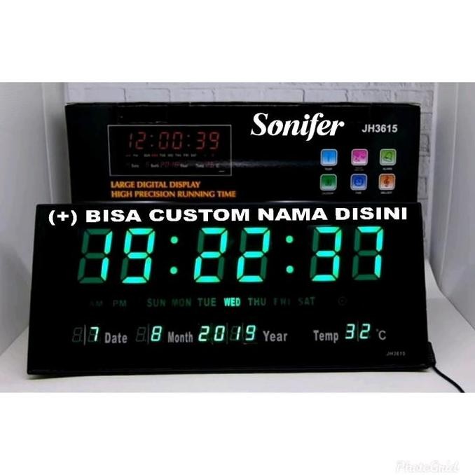 

SONIFER Jam Dinding Digital Alarm Clock FREE REQUEST NAMA 36 x 15 cm LED Biru Hijau Merah GM