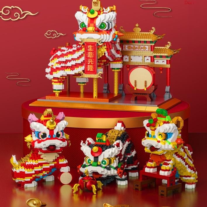 Nano Blo Singa Bangun Tradisional Cina Barongsai S Puzzle Mainan Dekorasi Lego