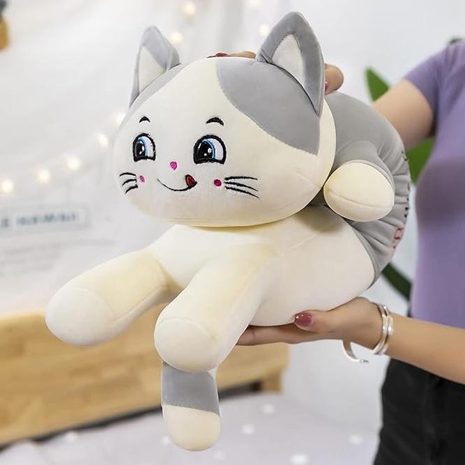 Guling Boneka Kucing Lying Smile Cat Plush Pillow Small Marshmellow Halus Lembut Teman Tidur Bayi