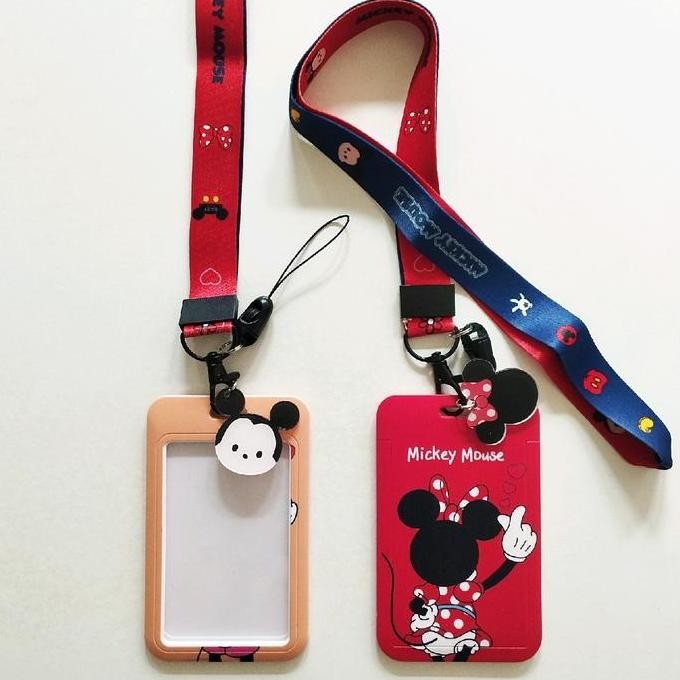 

Disney Id Card Holder Mickey Minnie Mouse Lanyard Kalung Name Tag Cute Original