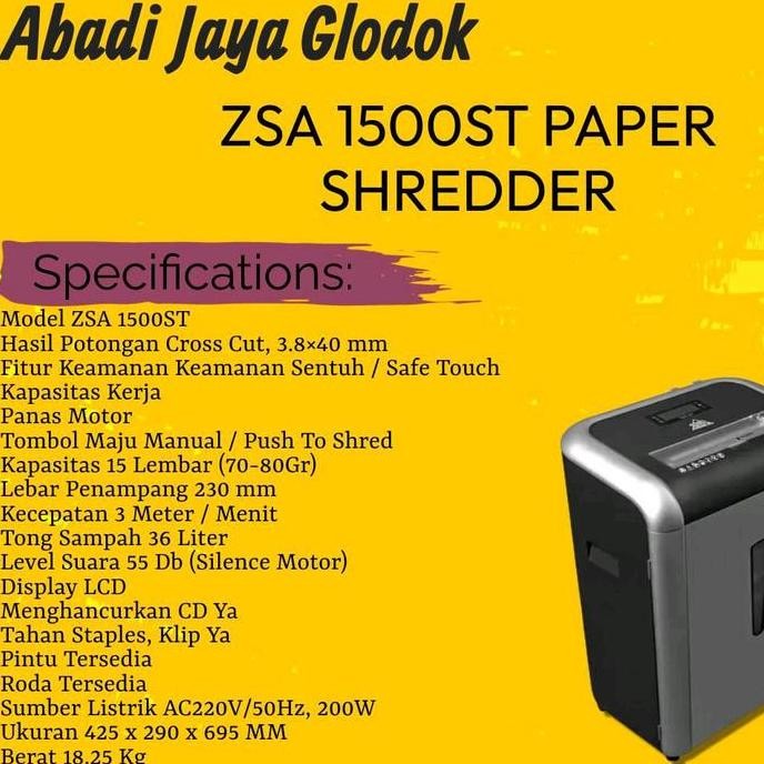 ZSA 1500ST PAPER SHREDDER ORIGINAL DAN TERPERCAYA