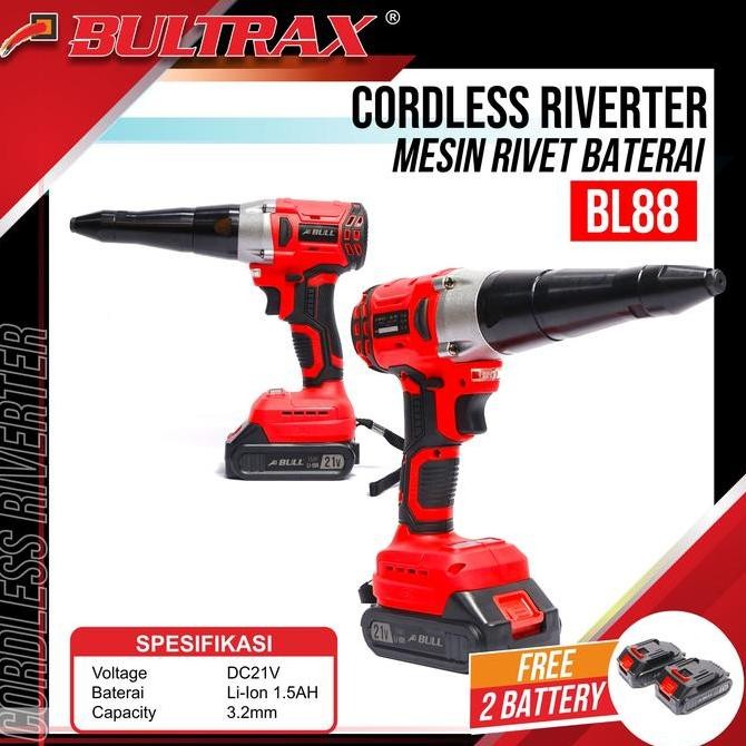 Bull Mesin Rivet Baterai Cordless Riveter Alat Paku Rivet Bl88 Baterai