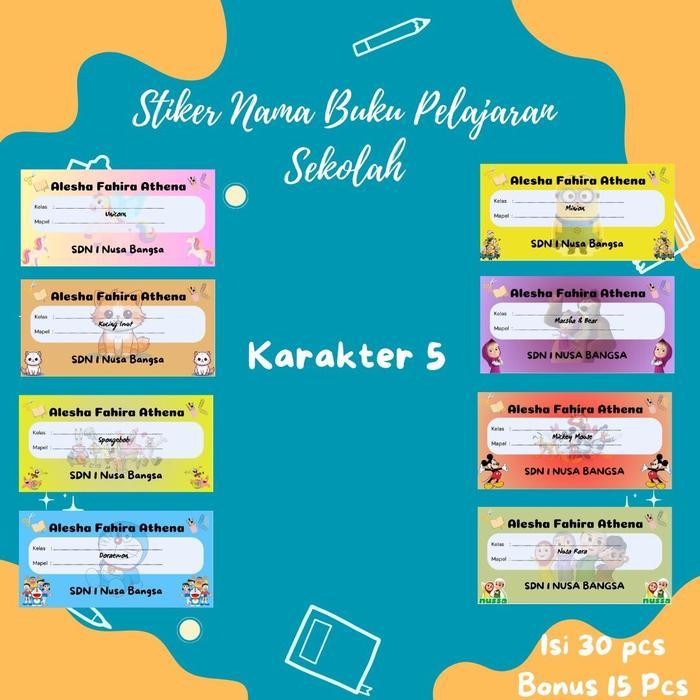 

SWG (ISI 30 FREE 15 PCS) STIKER NAMA BUKU PELAJARAN SEKOLAH KARAKTER JADI DAPAT 45 PCS/PACK