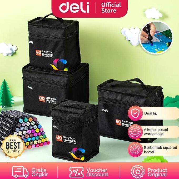

[ Buy1Get1 ] Deli Sketch Marker Dual Tip Cepat Kering E70806-80 Warna Free Sketchbook Spidol Mewarnai
