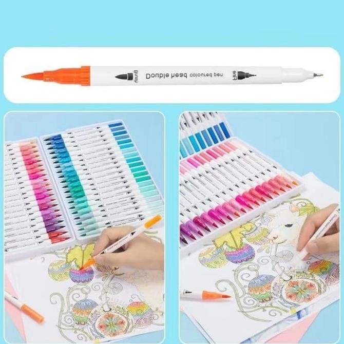 

Hightune Spidol Warna Set 12/36/60/100/120 Spidol Brush Pen 2 Tips Spidol Set Marker Drawing