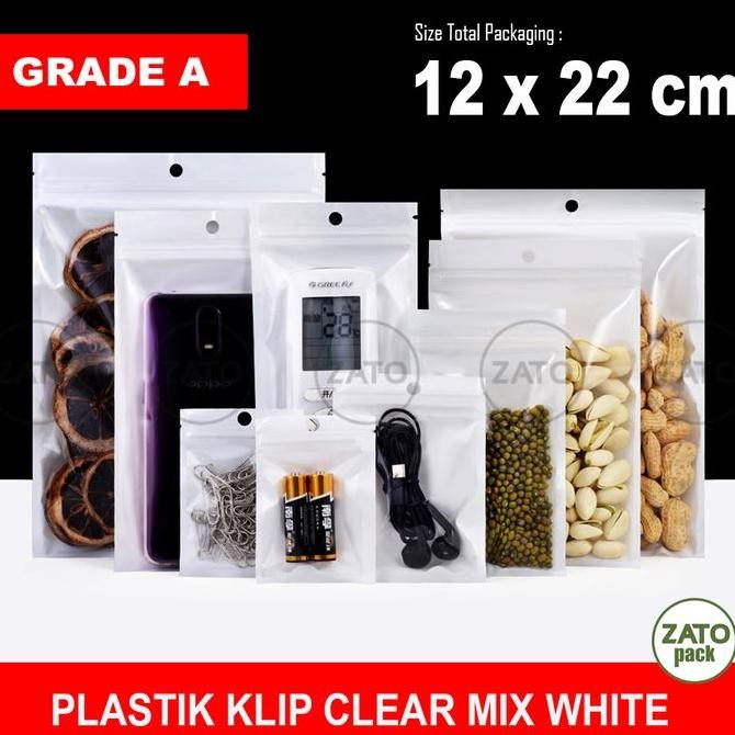

12x22 cm 100 pcs Plastik Klip plastik ziplock putih mix clear bungkus kemasan packaging ZATOPACK