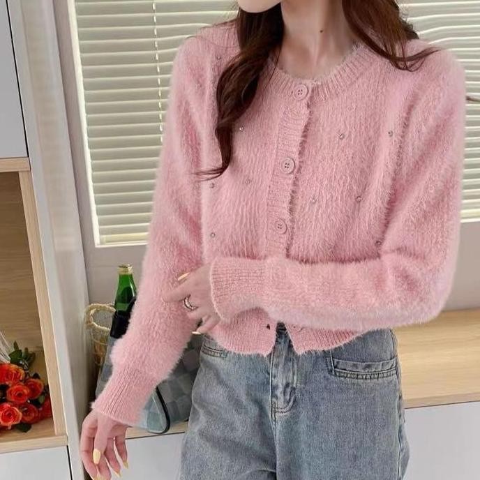 Cardigan Rajut Bulu Halus Mutiara Wanita 13478 - Atasan Rajut - Panjang, Knitwear Baju Kardigan Oute