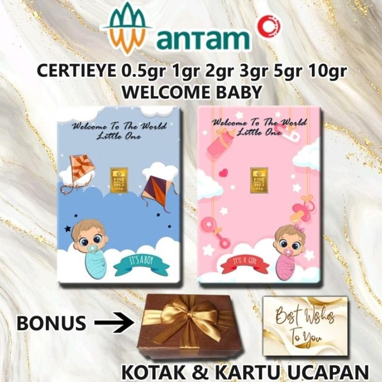 Terlaris Logam Mulia Emas Antam Welcome Baby Girl Boy Gift Series Custom Certieye Certicard