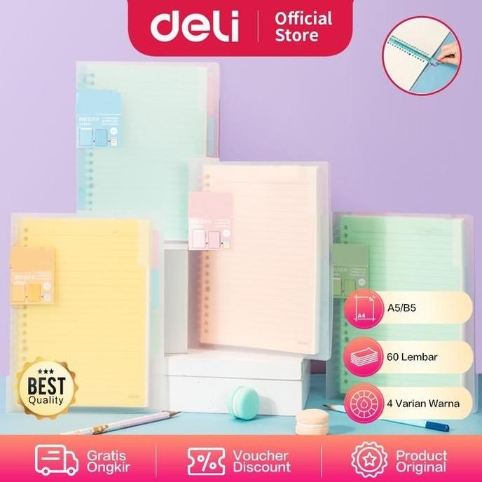 

`````````] Binder Deli QHA560 Binder A5 60 Halaman Warna Pastel Binder Kampus, Sekolah, Kantor, dll Buku Kertas