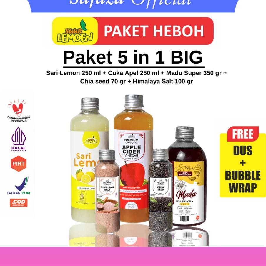 

Paket Detox 5In1 Paket Hemat Cuka Apel Sari Lemon Chia Seed Madu Hutan Garam Himalaya