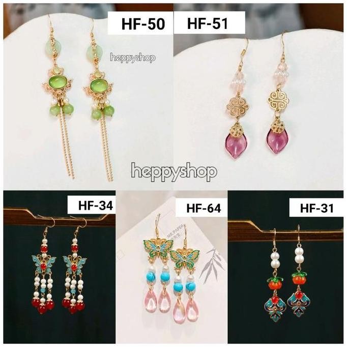 +++++] Anting Imlek Hanfu Cina, Chinese New Year Earings Merah Fu