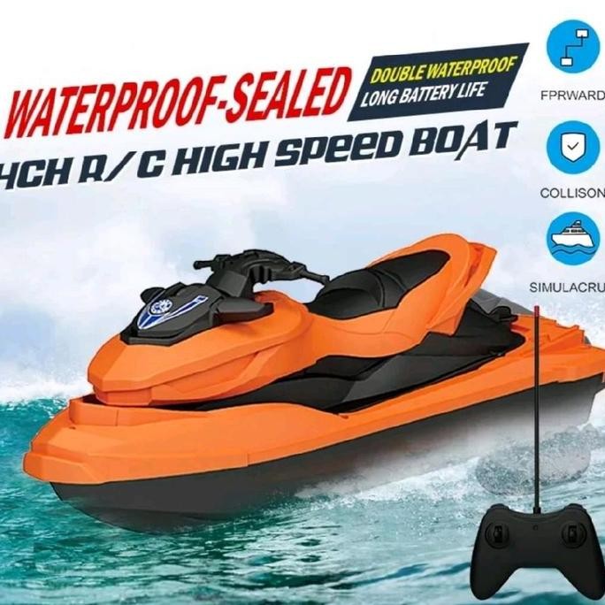 Baru Mainan Remote Control Kapal Jetski Air RC Hitam Oren - Toys Anak Cowok