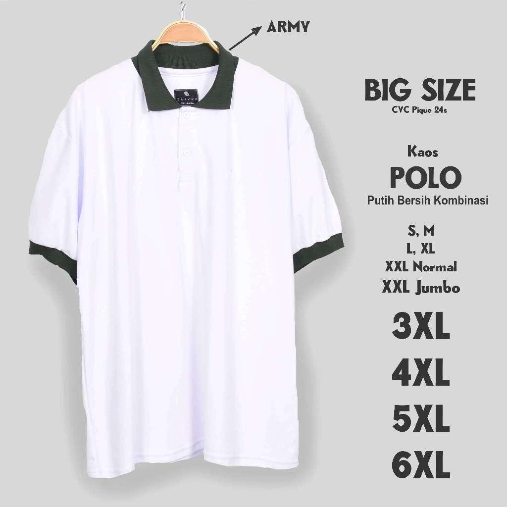 Sg Kaos Polo Jumbo Putih Bersih Kombinasi Army Big Pria Size S M L Xl Xxl 3Xl 4Xl 5Xl 6Xl Kerah