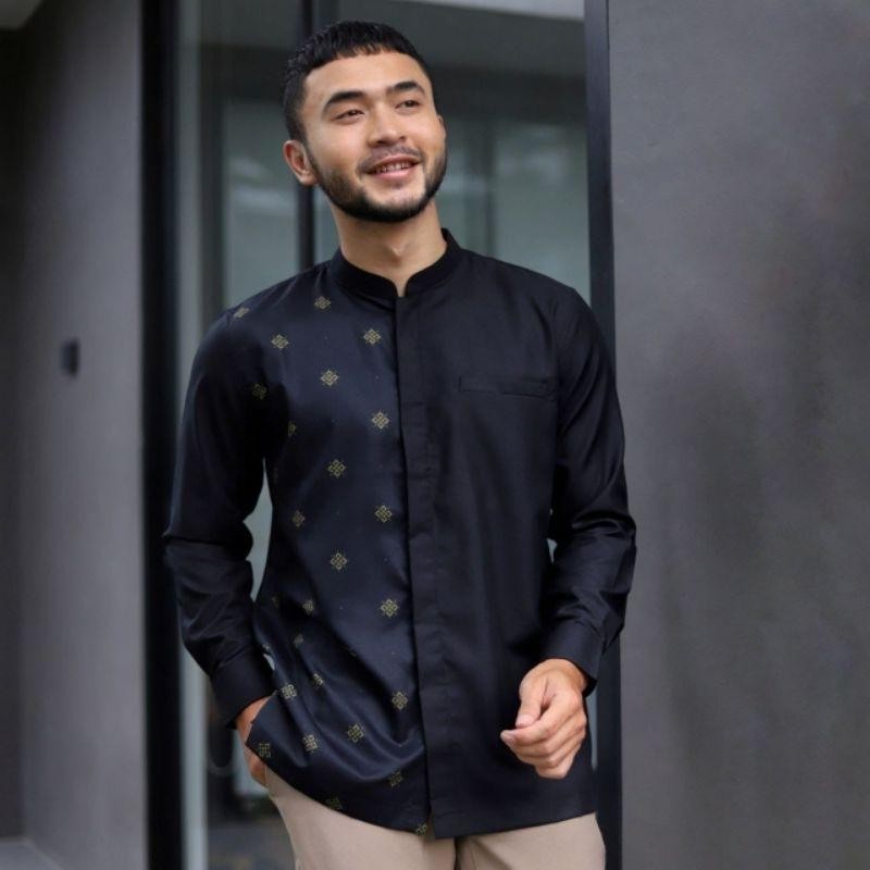 Sg Baju Koko Kurta Dewasa Lengan Panjang Berkualitas Warna Hijau Lumut Hitam